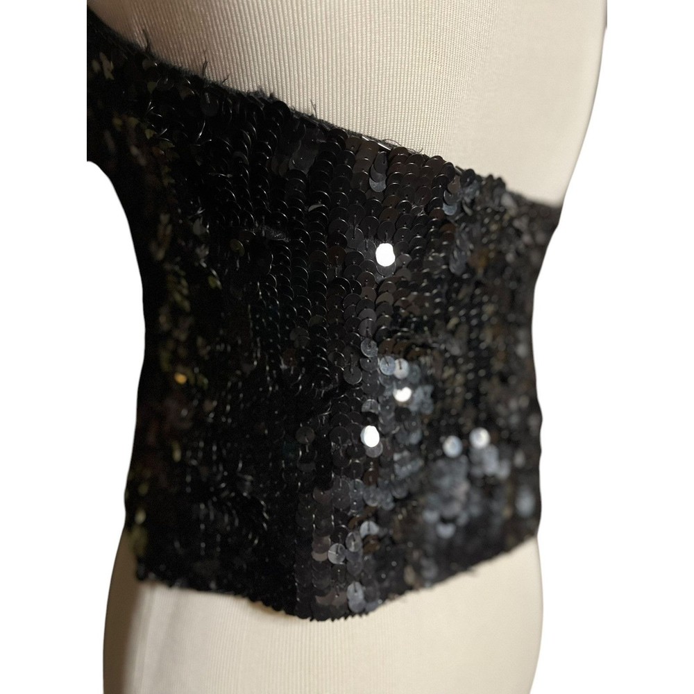 Cathy Hardwick Small Black Sequin Halter Top Lambswool Beads Vintage Hong Kong - Picture 6 of 8